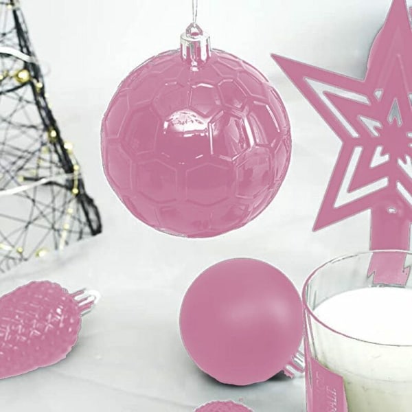 Juledekorasjonspakke med 45 knusebestandige julepynt for jule- og festdekorasjoner (rosa)