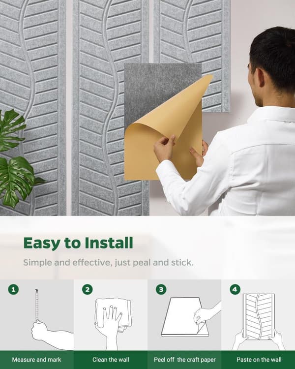 12-pack Akustikpaneler 30x40cm – Självhäftande Ljudabsorberande Paneler, Dekorativa Konstplattor_TF_TF Grå