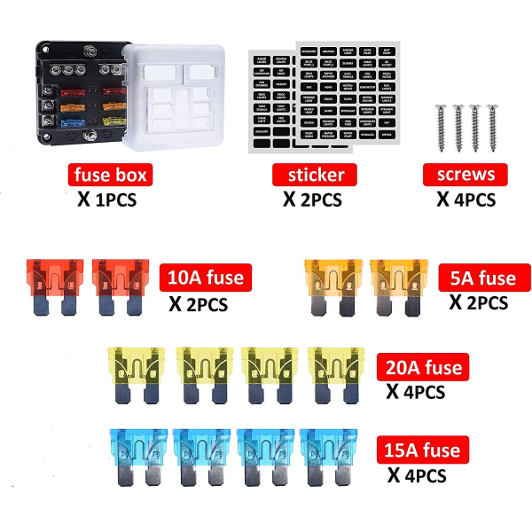 6-tie 12v sulakeboksi, sulakepidike teräsulakeblokki 16 sulakkeella 6 LED-merkkivalolla Kansi