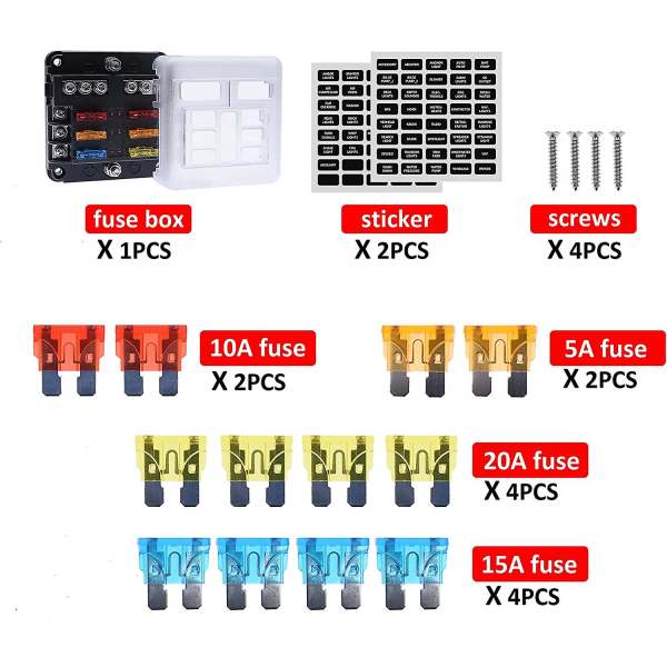 6-vejs 12v sikringsboks, sikringsholder blad sikringsblok med 16 sikringer 6 led indikatorlamper Cover