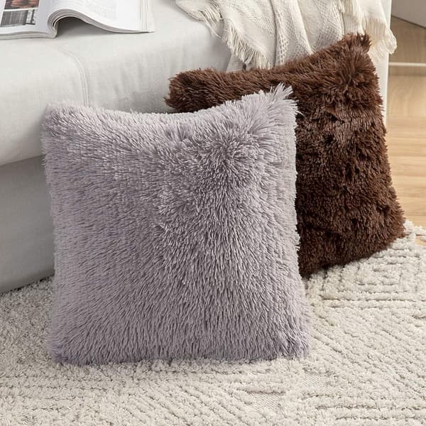Fuskpäls fyrkantigt kuddfodral, grå, 43x43cm, set om 2 (innerkudde ingår ej), för säng & soffa