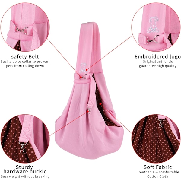 Slingväska för små hundar och katter, Handsfree Vändbar Djurväska, Axelväska för Hundar och Katter Lämplig för Valpar, Små Hundar och Katter Rosa Pink M