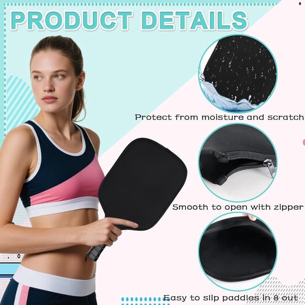 2-pack Pickleball-racketfodral, neoprenfodral med dragkedja, stötdämpande skydd för resor, passar standardracketar