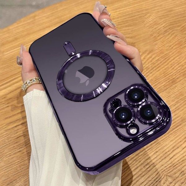 Kompatibelt iPhone 14 Pro Max-skal med kameralinsskydd (MagSafe-kompatibelt) Magnetiskt repskydd - Lila