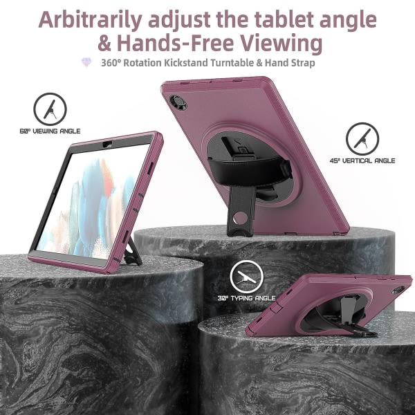 För Samsung Galaxy Tab A8 10.5 (2022) Hårt Pc+tpu Cover Kickställ Flerskiktsskydd Anti-drop Case med handtagsrem/penna Deep Rose ingen