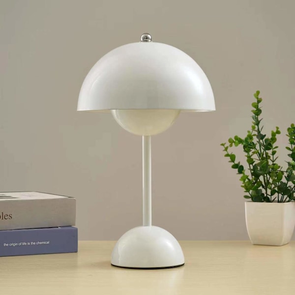 Sienimäinen LED-pöytälamppu, Moderni Bud Macaron -pöytälamppu Vintage Lukulampun White