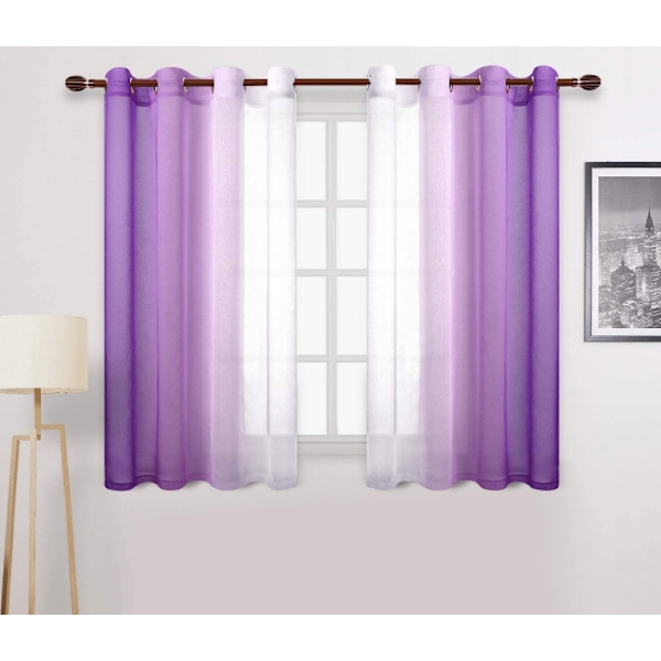 Gardiner med gradient gennemsigtigt mønster og transparent dekoration (lilla, 132*183cm, med perforeringer)