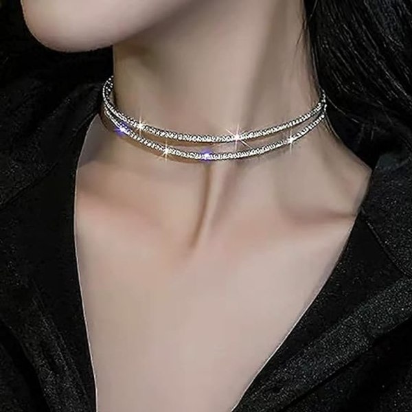 Rhinestone Choker Halsband Hopea Diamond Row Halsband Glittrande Kristall Halsband Kedja Jewerly Mode Minimalistinen Fest Bal