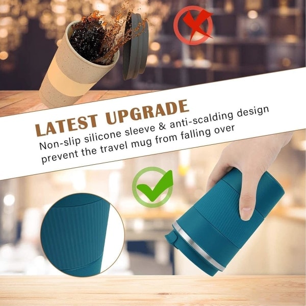 Kaffemugg 12oz - Isolerad kafferesemugg Spillsäker med läckagesäkert lock Vakuum termos kaffetumlare i rostfritt stål