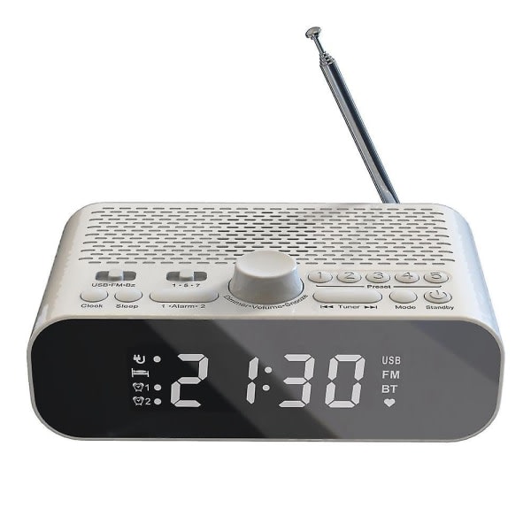 FM-klokkeradio med Bluetooth-strømming Spille LED-skjerm Vekkerklokke 1500mah Hi-fi-høyttaler med Woo