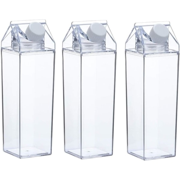 3-pak mælkekartong Vattenflaska Klar fyrkantig mjölkflaska Plast Läcksäker kopp