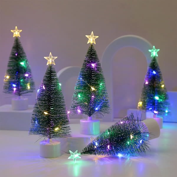 Mini julgran med ljus, 4 kpl bordsskiva julgran med ljus för juldekorationer inomhus julfest