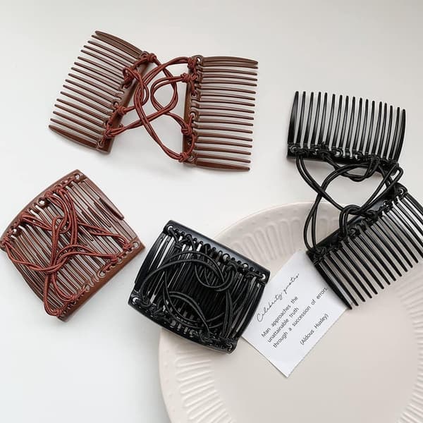 Justerbar elastisk dobbelt hårkam-clips, plast-strækbare sidekamme til yoga, løb og makeup, kaffe, 2-pak, 8 x 6 cm