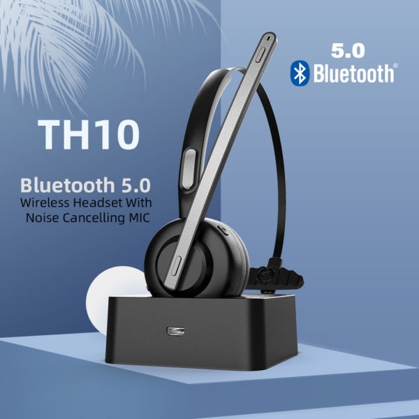 Trucker Bluetooth-headset med mikrofon, laddningsbas, mute-funktion för hemkontorssamtal, stark batteritid
