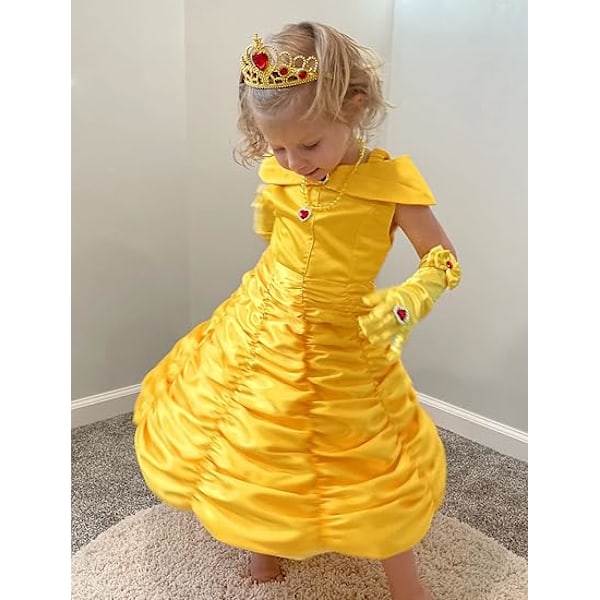 Prinsessekjole for jenter, kostymer, Halloween, cosplay, bursdagsklær, gul 150