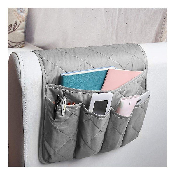 Sofa lenestol armlene organizer sklisikker caddy veske for sofa lenestol oppbevaringsveske for telefon bøker magasiner TV-fjernkontroll grey