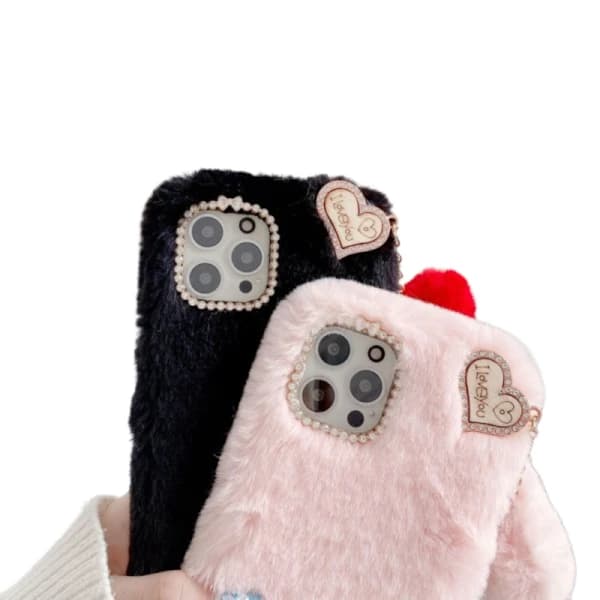 Jeg elsker deg Hjerte Fluffy Skall til Rosa iPhone 13