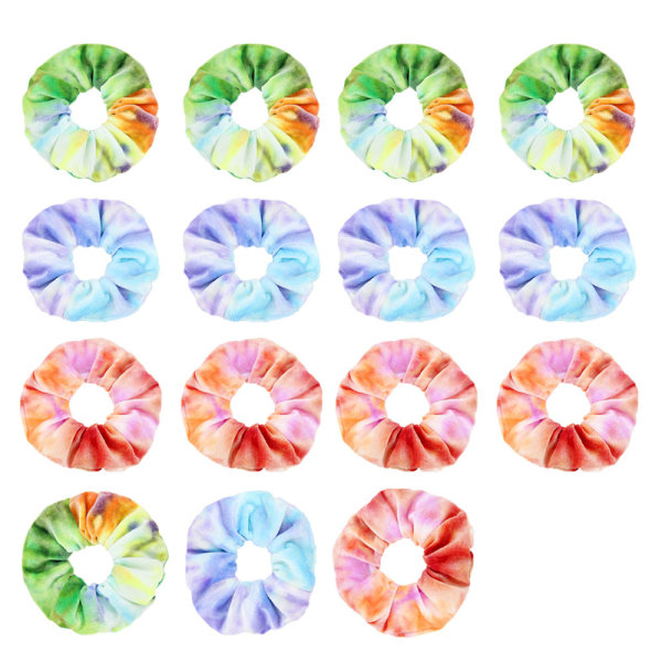 CDQ Tie Dye Fløjls Scrunchies til Hår, 15 stk Hestehalehår