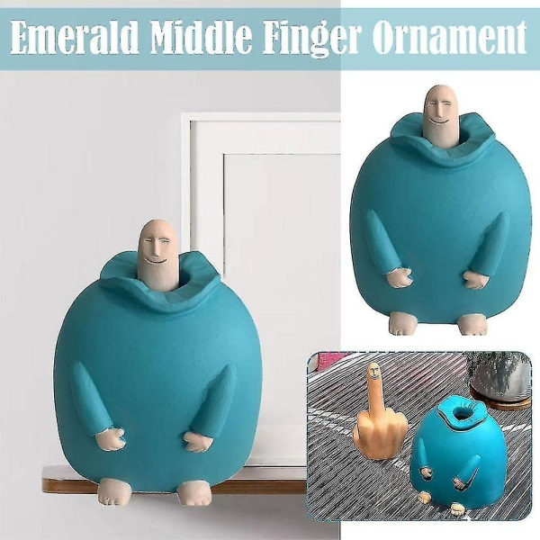 Quirky Smilende Langfinger Staty Ornament - Nyhed Resin Finger Man Skulptur til Kontor Skrivebordsdekoration, Bordshylldekor