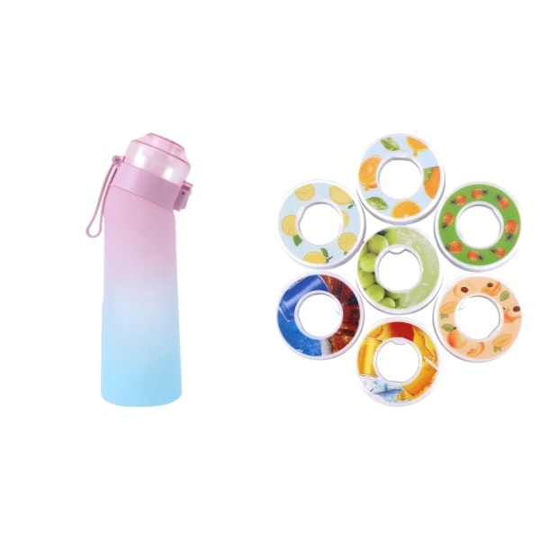 Smaksatt vattenflaska med 7 doftkapslar Air Water Up Flaska Frostat Svart 650 ml Air Startpaket Vattenkopp för camping, sport, Gradient rosa Gradient pink