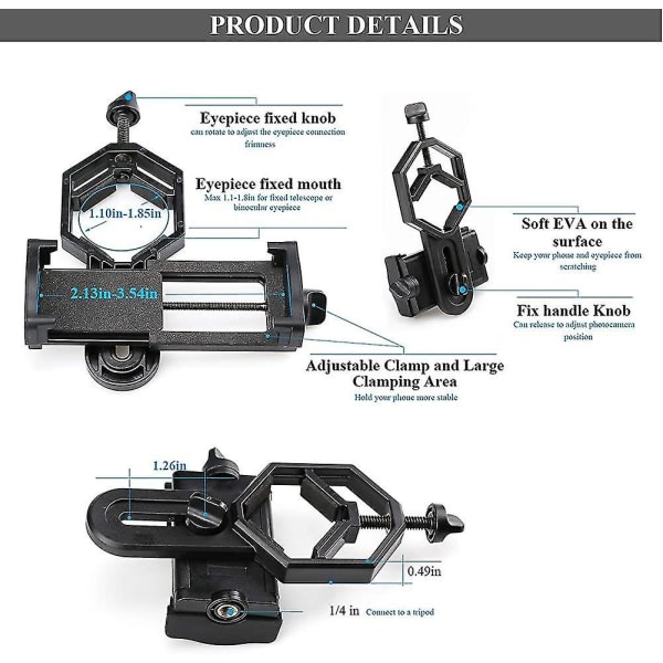 Universaalinen kannettava älypuhelinsovitin Digiscoping-valokuvasovittimet Teleskoopille.