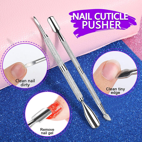 Nail art & nagelfilskit - Dubbelsidig nagelfil, nagelbandssax & tryckare & nagelborste, nagelsats för salongsmanikyr