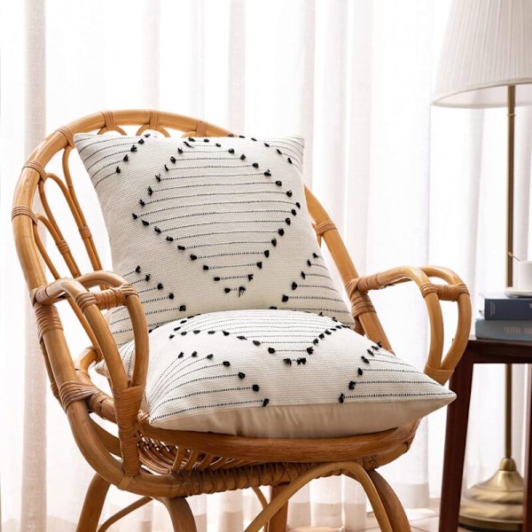Set med 2 kuddfodral 45x45cm, bohemisk dekorativ kudde modern vävd fyrkantig örngott för soffa sovrum vardagsrum, svart och vitt