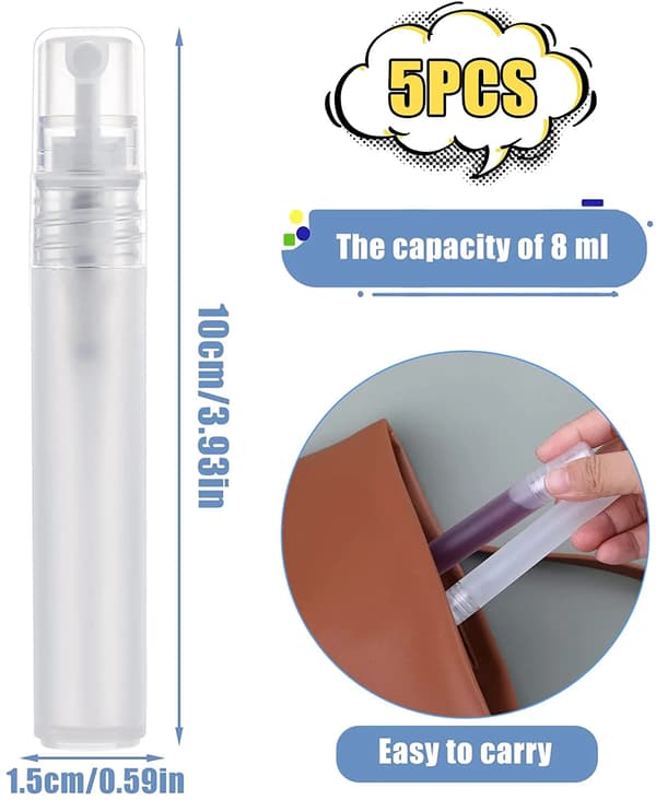 Påfyllbare Parfymeatomizere, Fine Tåke Matte Plast Sprayflasker for Reise Hår Ansikt Planter, 5-pakning 8ml Hvit