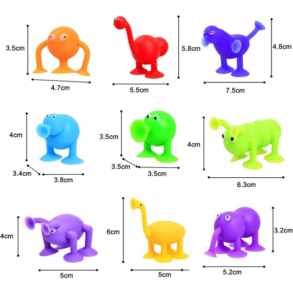 12 stk sugekopper leker silikon, badleker for barn, sensoriske leker, sugekopper leker i dyreform, leker for stressavlastning, byggeklosser sug