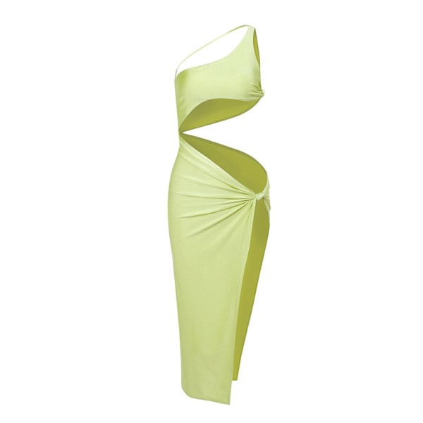 Asymmetrisk midikjole med lårsplit, høj talje til kvinder (grøn, M) CDQ
