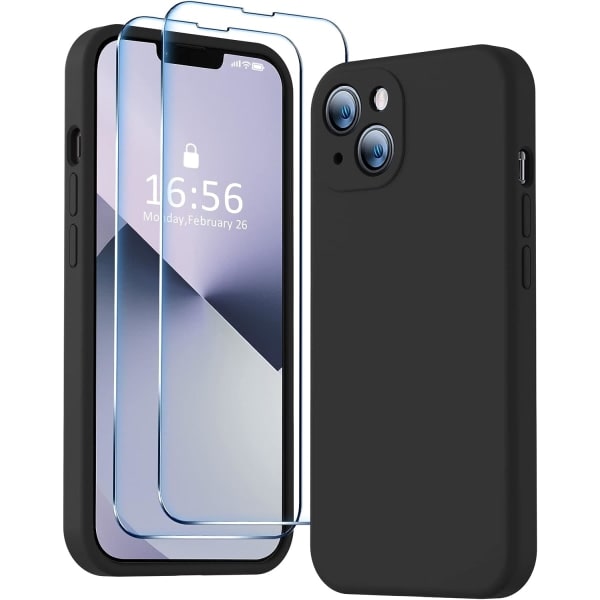 Kompatibel med iPhone 13-fodral, Premium silikonuppgraderat [Kameraskydd] [2 skärmskydd] [Mjukt anti-scratch mikrofiberfoder] Telefonfodral