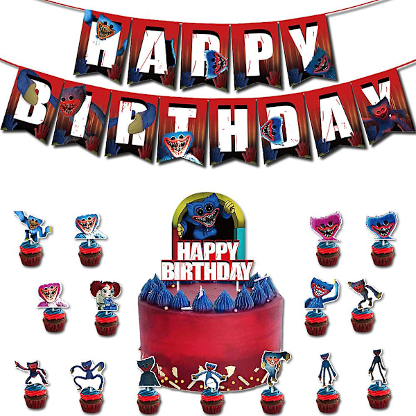 Poppy Playtime Huggy Wuggy Latexballonger Banner Tårta Topper Set Barnkalas Dekorationer