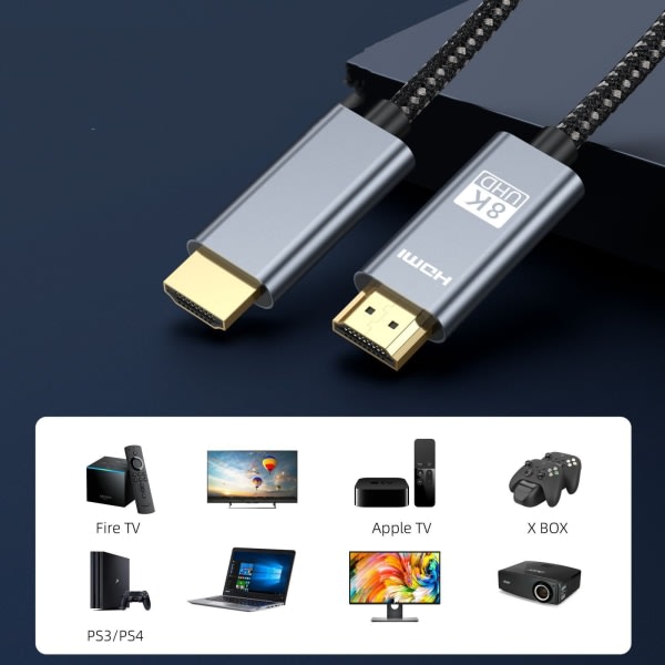 CDQ Version 2.1 HDMI-kabel höghastighets 8K vid 60Hz 4K vid 120Hz med Flerfärgad 3 mCDQ
