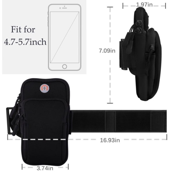 Sport Armbånd Løpning Jogging Gym Hållare Armbånd Väska Taske Fodral Til Mobiltelefon iPhone Samsung LG Sony (op til 6" skærm) sort