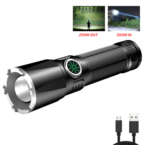 CDQ LED-lampa Teleskopisk zoombar ficklampa USB snabbladdningslampa