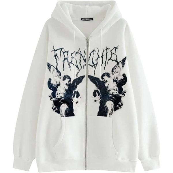 CDQ Kvinner Y2K Print Hoodie Crop Topper Langærmet Oversized