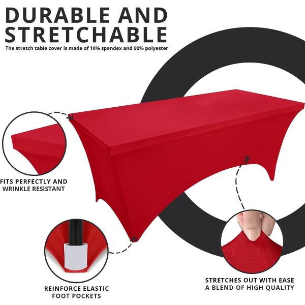 Köksspandexduk 2-pack [4FT, röd] Tätt, monterad, tvättbar och rynkbeständig stretchig rektangulär cover
