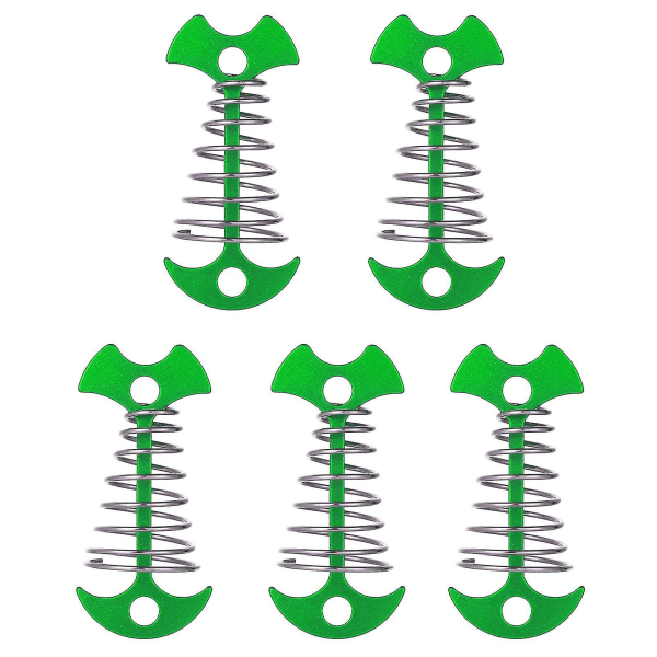 Fishbone Tält Rep Spännare Slitstark Flexibel Ej deformerbar Fishbone Tälthög med fjäderspänne utendørs (5 stykker, grønn) zdq
