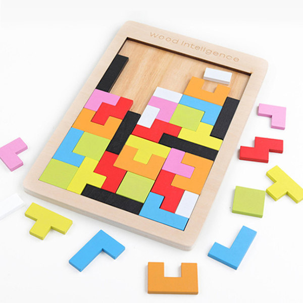 Træklodser Puslespil Hjernegymnastik Legetøj Russisk Tangram Farverigt Spil Træpuslespil Montessori Intelligens STEM Pædagogisk Gave til Børn, 40 stk