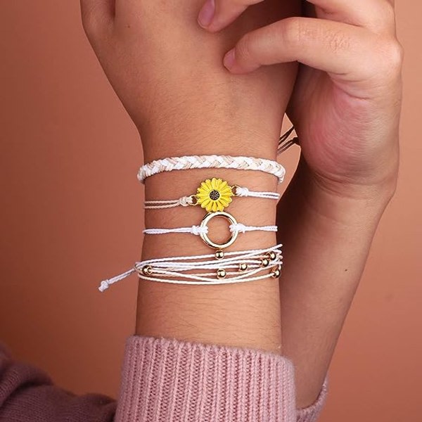 CDQ Sunflower String Armband Handgjorda flätade repberlocker Boho Surfer Armband for tonårsflickor Preteens women