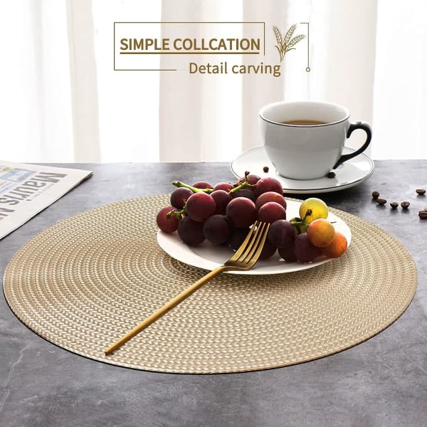 Set med 6 lättavtvättade underlägg för matbord - Vävda vinylbordsmattor - Värmebeständiga och tvättbara - Blandad beige