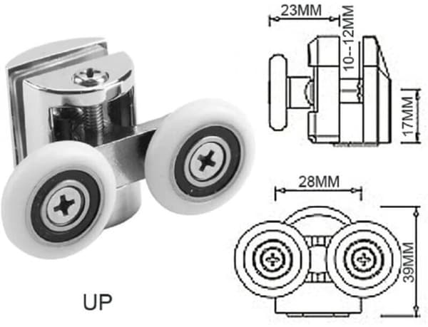 Set med 4 dubbla hjul - för duschskjutdörr - 2 hjul 23 mm diameter zinklegering badrum