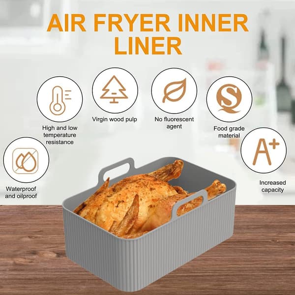 Airfryer silikoneform, rektangulær silikonebeholder til airfryer, silikoneform til airfryer grå grey-tfrf grey large size