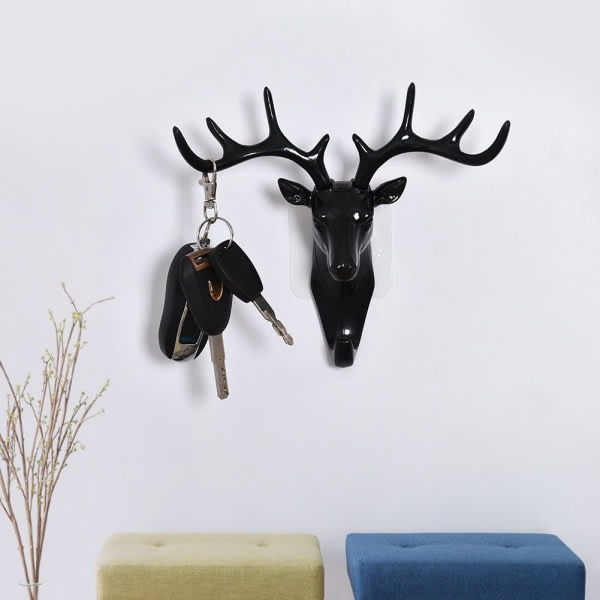 Hjorthuvudkrokar, självhäftande hjortväggdörrhornskrokar, dekorativa djurväggsnyckelhållare, dekor CDQ