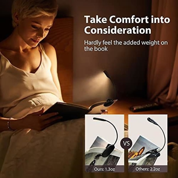2-pack boklampa på uppladdningsbar, 3 ljusstyrkanivåer X 3 färgtemperaturer Små läslampor för böcker i sängen
