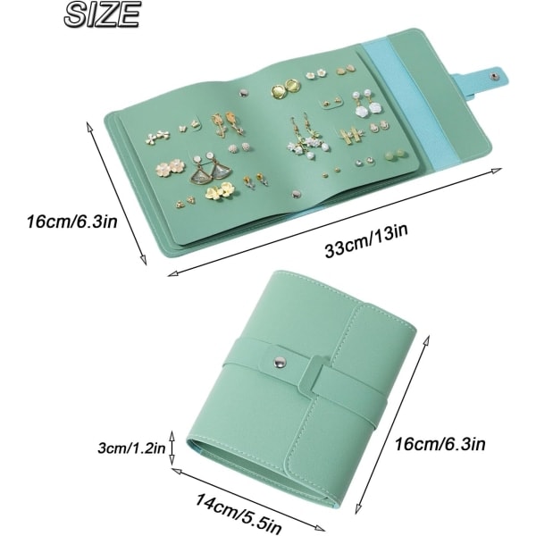 Øreringeholder Organizer med foldbart bogdesign Øreringe Bog Organizer, Bærbar Læder Rejse Øreringe Taske green