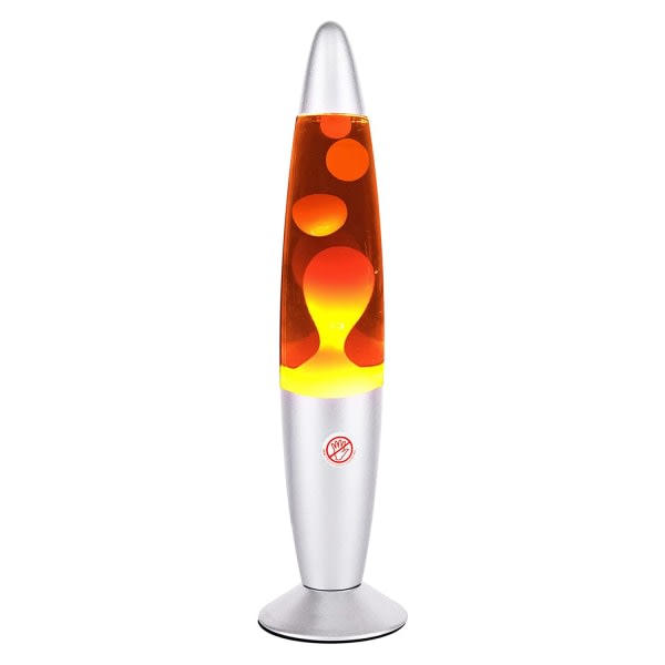 Oransje futuristisk lavalampa med strömbrytare