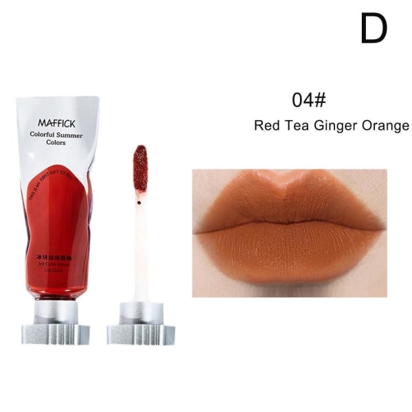 Ice Lip Glaze Mat Fløjl Transparent Pigment Lip Mud Inte lätt 04 # Rød Te Ingefær Orange 4,5 g