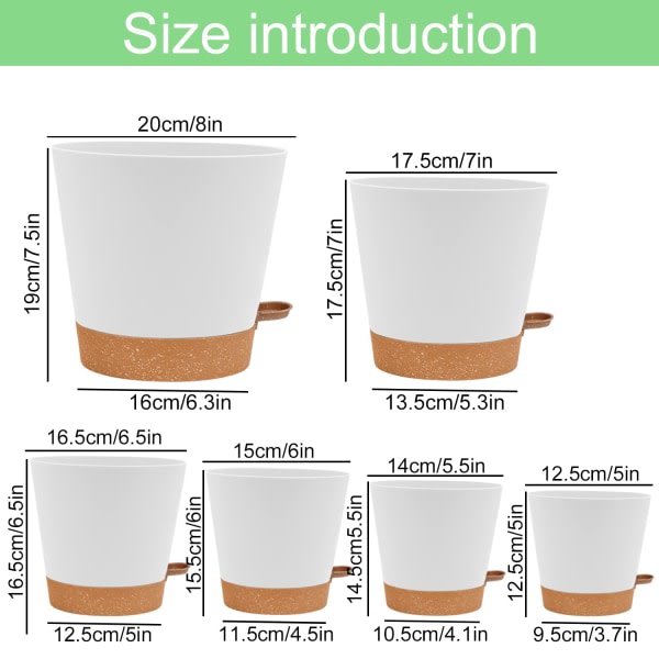 CDQ 6 ST Självbevattnande växtkrukor inomhus, plastblomkrukor, vit
