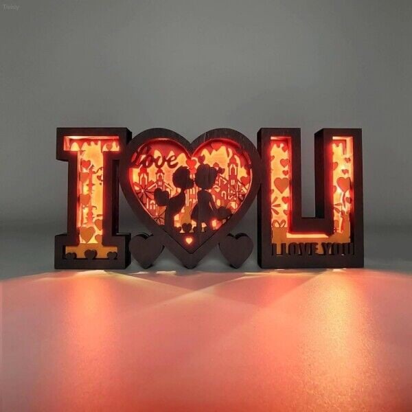 Alla hjärtans dag kærlighed træbordsskylt LED lyser op bogstaven kärleksskylt træblock C